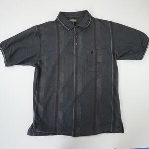 Vintage Knights Sportswear Polo Shirt Mens Medium Gray Striped Pocket Golf Casua